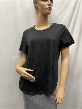 Twelfth Love Women's Black Short-Sleeve Rhinestone Eiffel Tower Tee